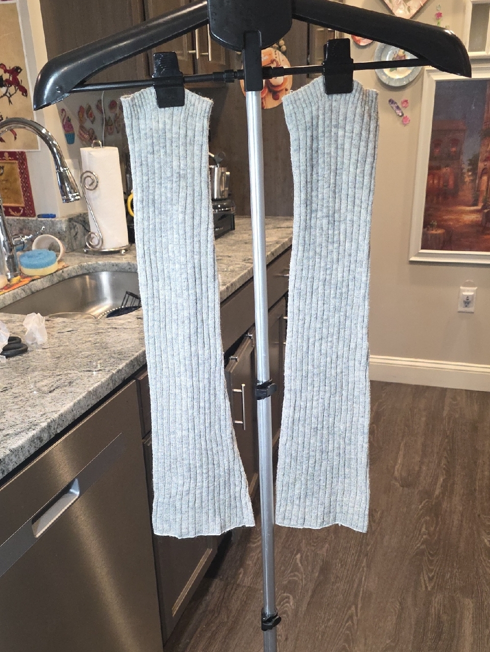 Ribbed Knit Arm Warmers - Light Gray